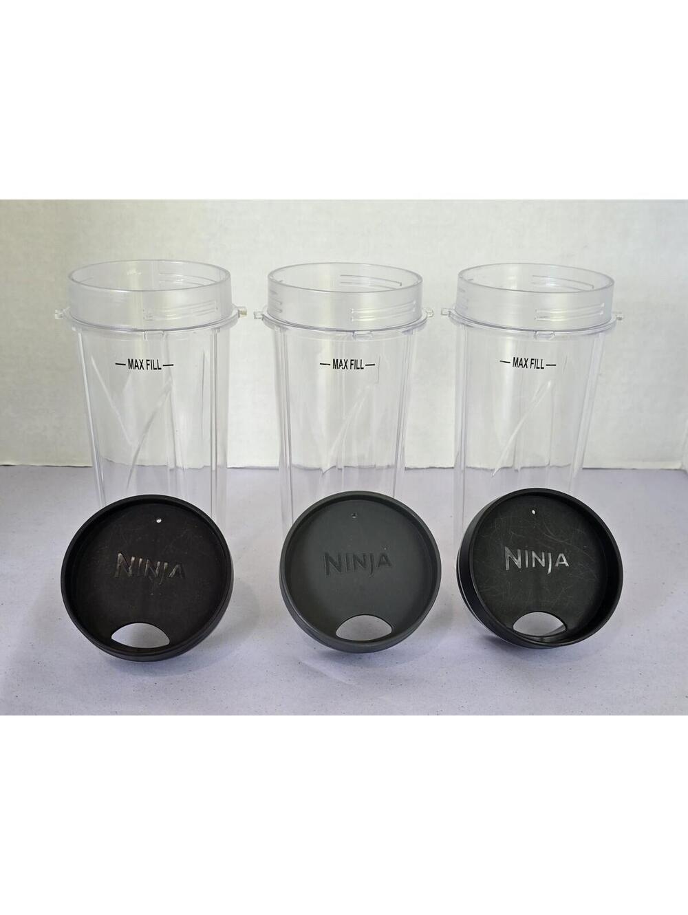 Set of 3 Ninja 16oz Single-Serve Replacement Cups With Travel Lids OEM